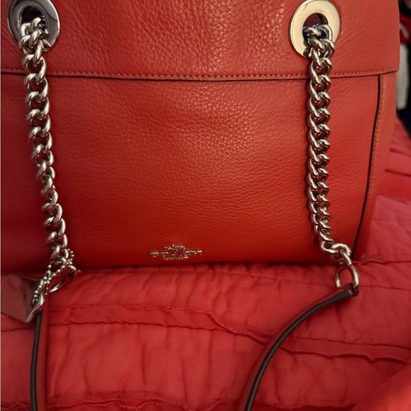 Coach Coral Leather Shoulder Bag with Chain Straps - Picture 3 of 13